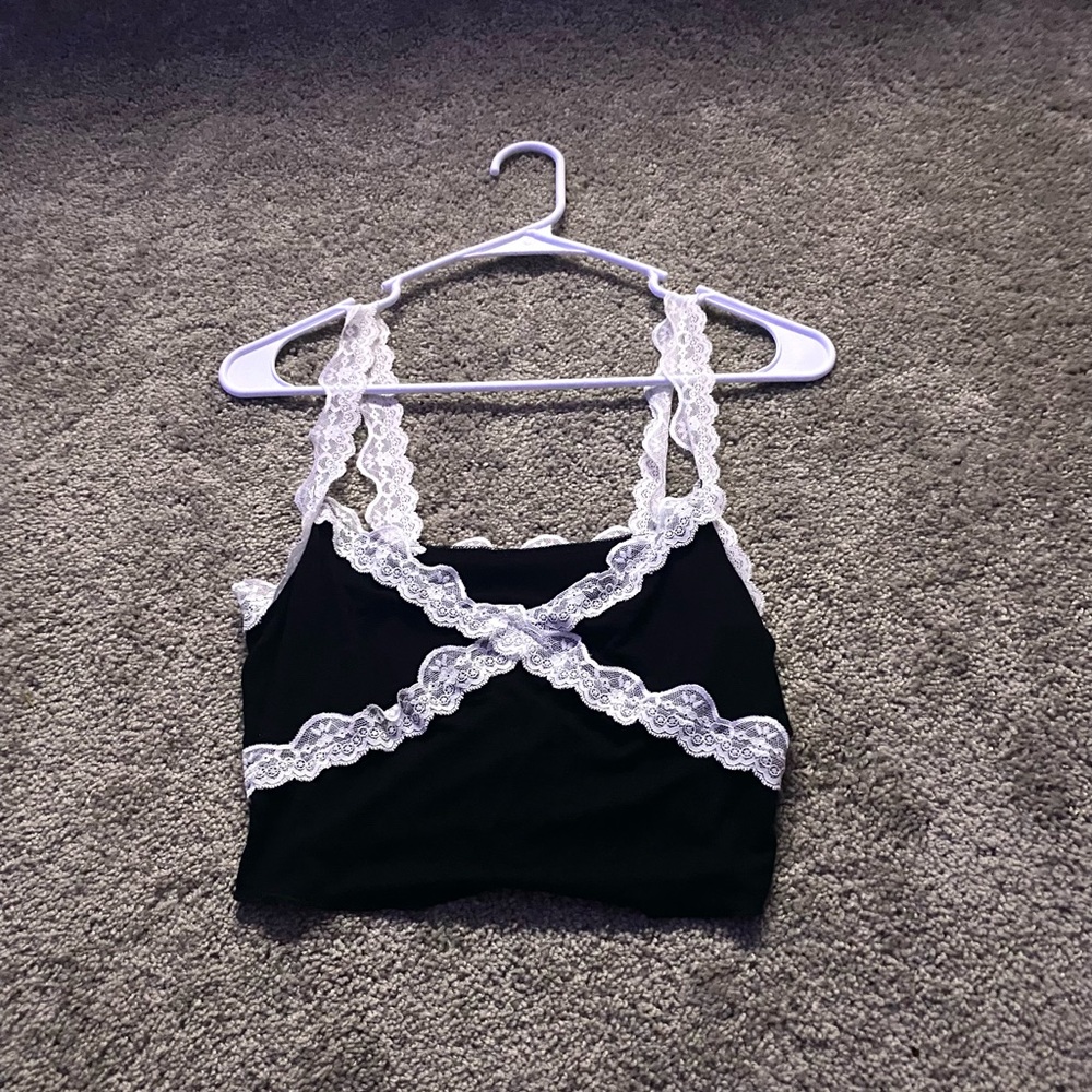 Shein black crop top with lace trim